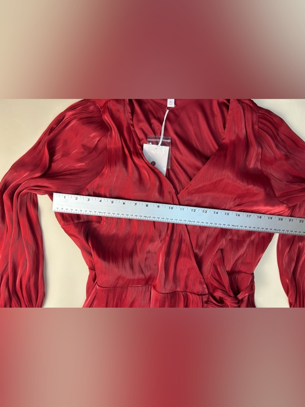NEW LC Lauren Conrad Red Wrap Midi Dress with Self-Tie Waist SIZE XL - Picture 8 of 12